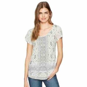 Lucky Brand Womens Small Scoop Neck T Shirt Soft Short Sleeve Top Paisley Floral